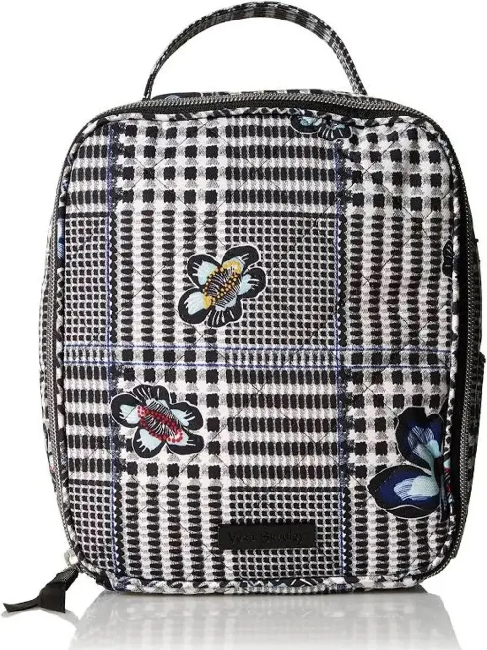 NWT:Vera Bradley Black & White Plaid Lunch Tote with Floral Accents